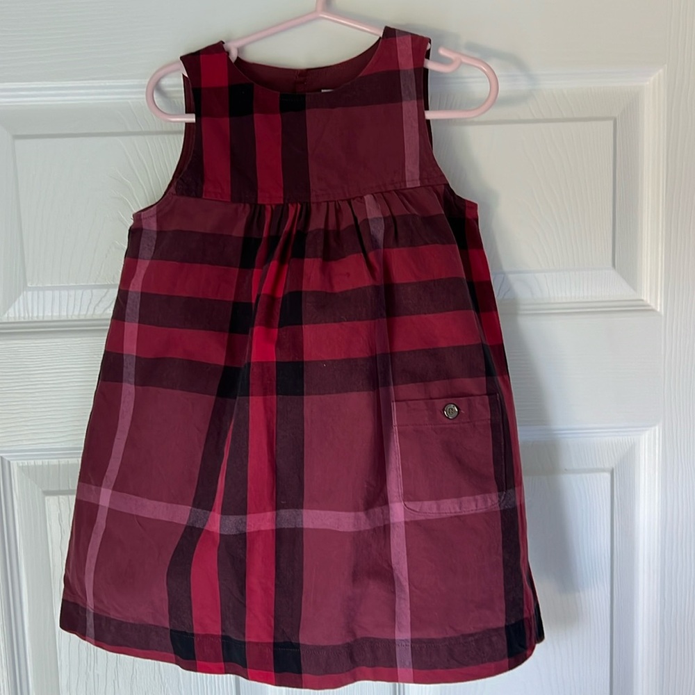 Burberry Kids Plaid Dress in Burgundy and Black